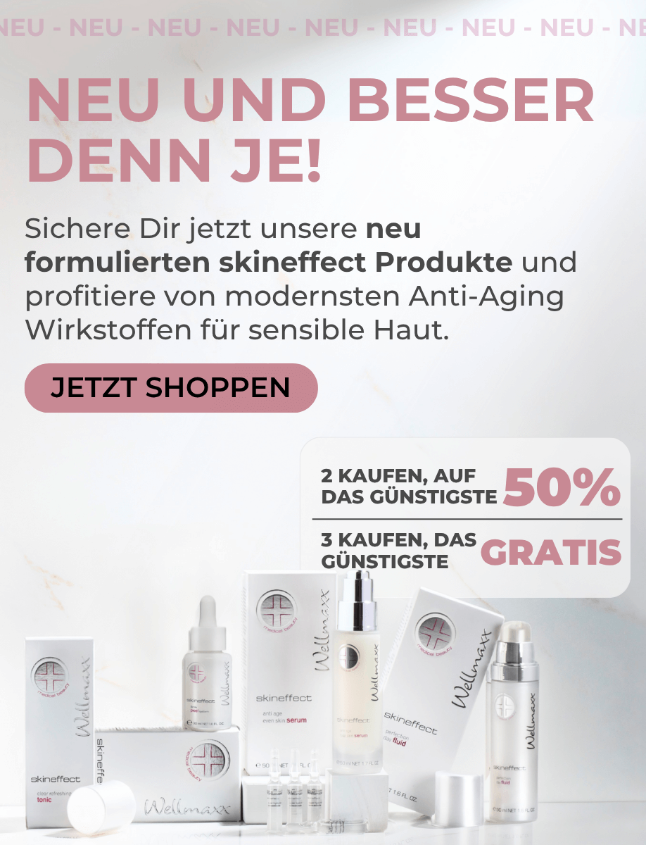 Augustangebot - Beim Kauf von 2 skineffect Produkten 50% Rabatt auf eins, beim kauf von 3 Produkten, das günstigste gratis